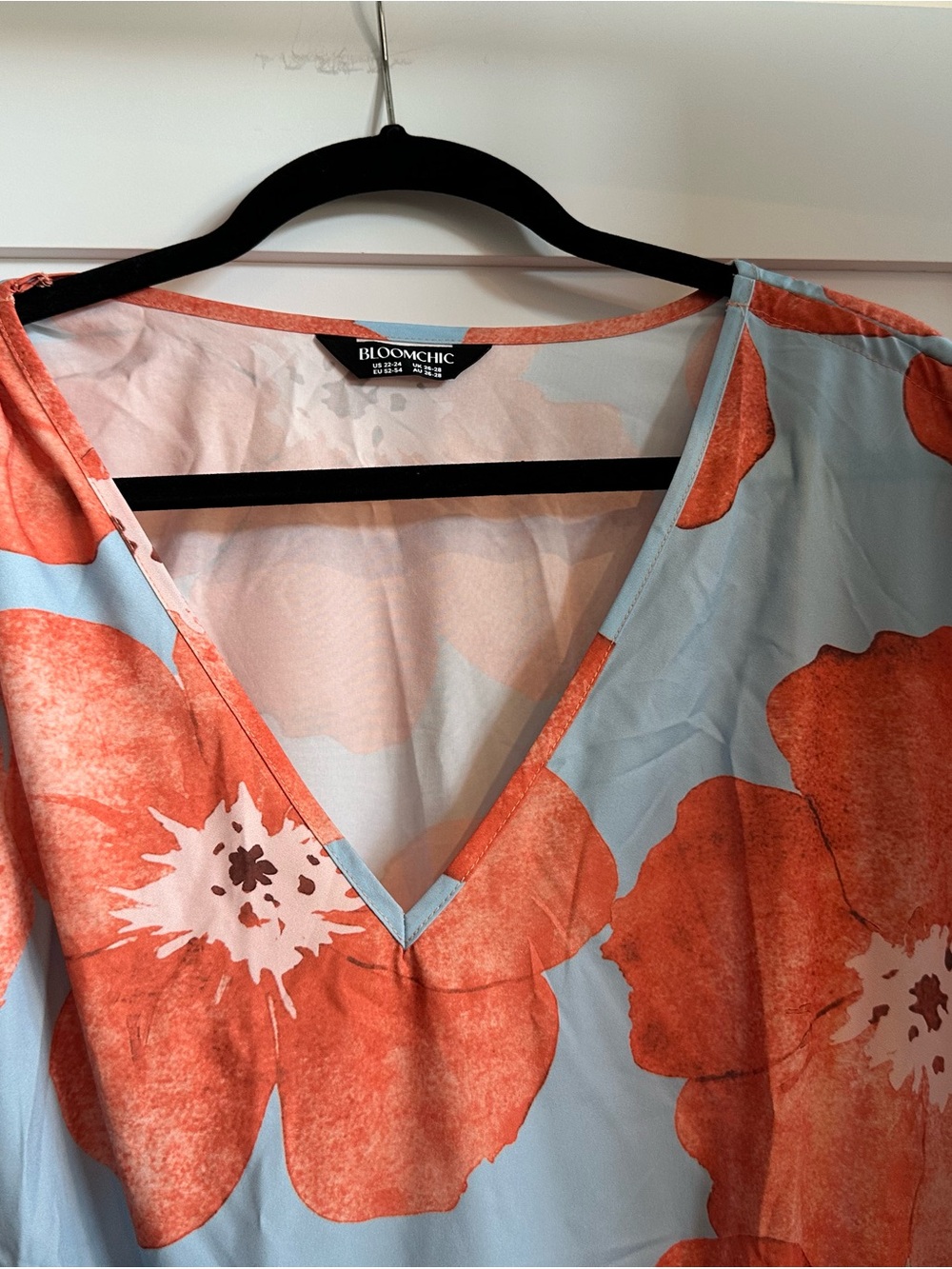 BloomChic Sky Blue and Coral Floral Dress Label View - Picture 3 of 6